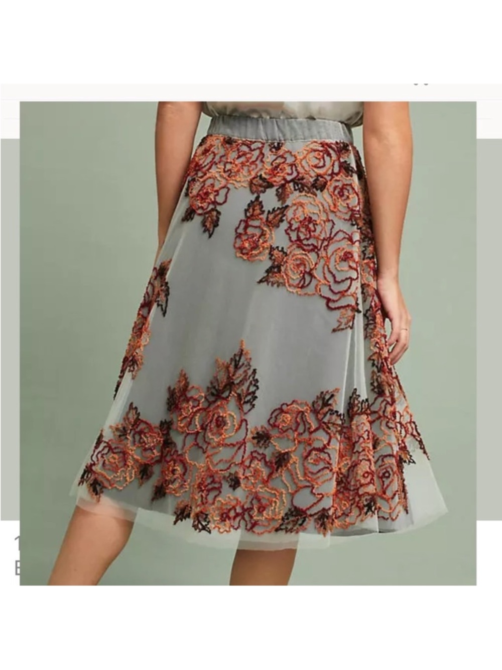 Anthropologie Embroidered Tulle Midi Skirt Rosie Boho Large Statement Serious - Picture 2 of 10